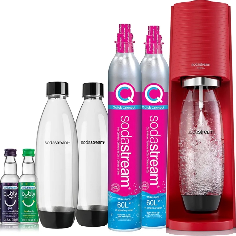 New SodaStream Terra Sparkling Water Maker Bundle (Red), w CO2, DWS Bottles …